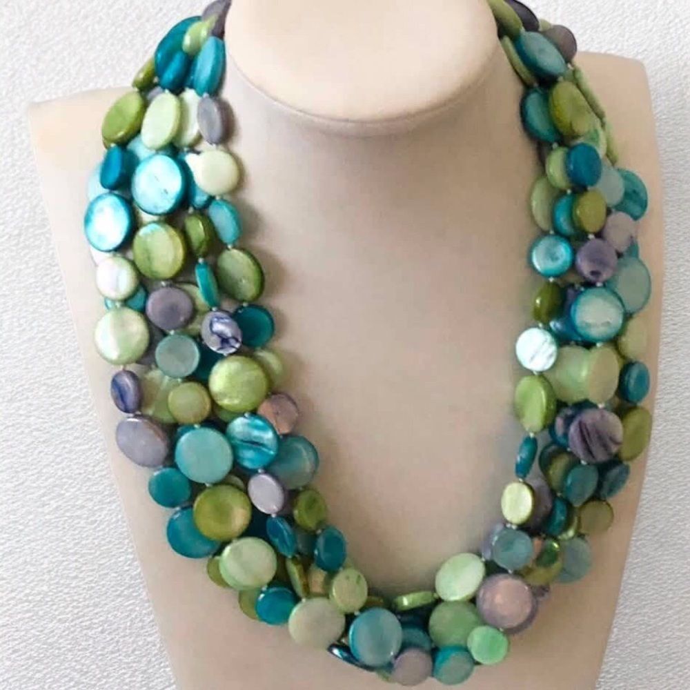MASSIVE Mother of Pearl Disc Statement Necklace